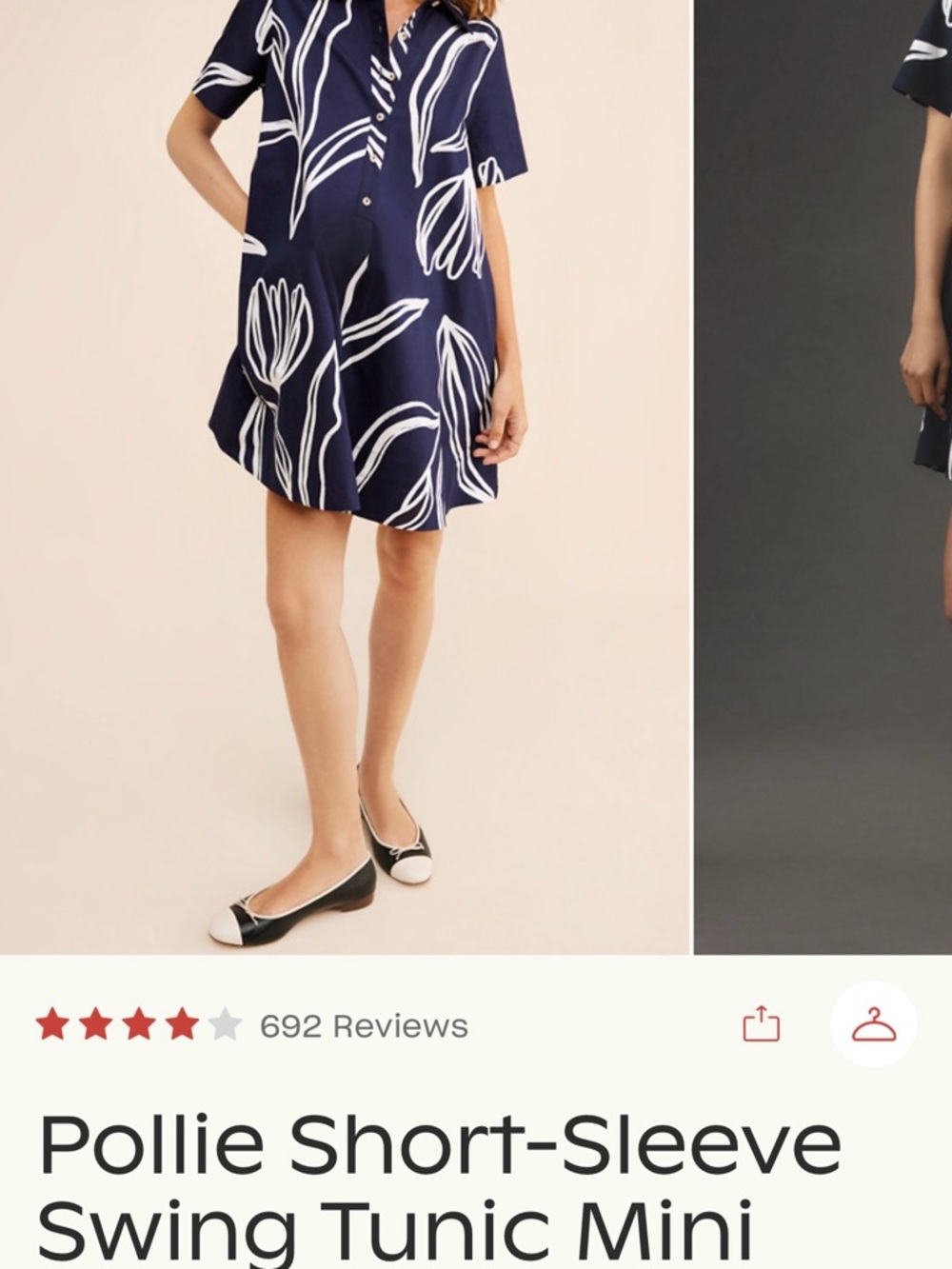 Anthropologie Navy Blue and White Pollie Short-Sleeve Swing Tunic Mini
